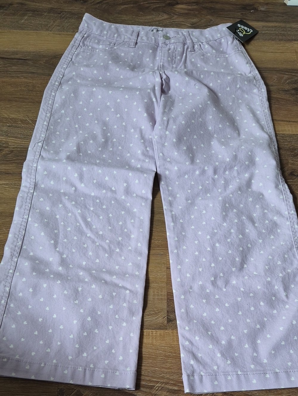 Unbranded Girls' Lavender Heart Print Wide-Leg Pants